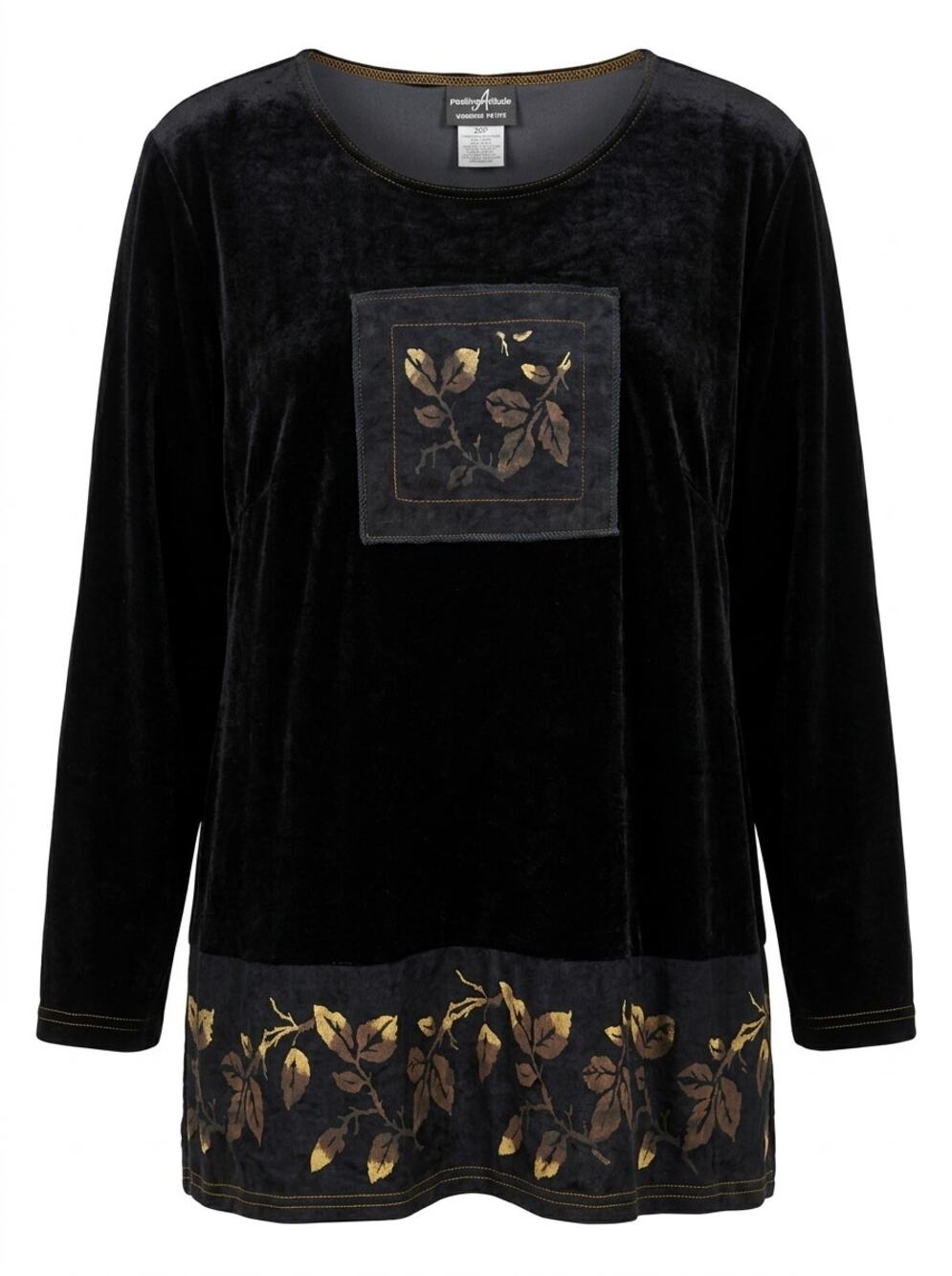 NWT Vintage Positive Attitude Black Velvet Floral Tunic Top Women Size 20P